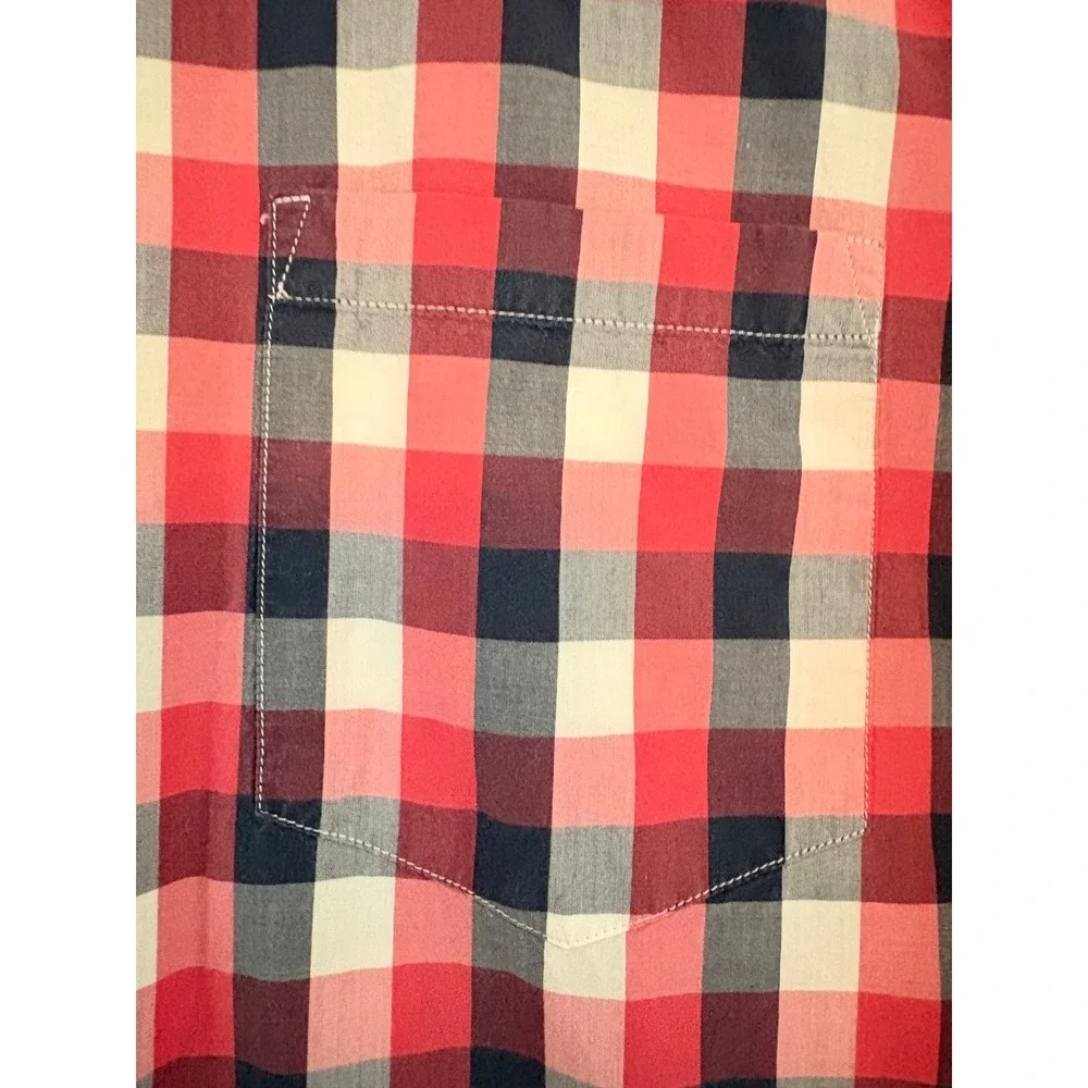 J.Crew Mens Lightweight Cotton Gingham Button‎ Down Shirt Red Navy Large